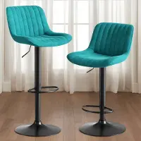 HAUSS SPOLE Barkruk – Luxe Fluwelen Afwerking – Set Van 2 – In Hoogte Verstelbaar & 360 Graden Draaibaar – Voor Keuken En Thuisbar – Metaal Hout Blauw