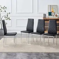 HAUSS SPOLE Eetkamerstoel – Set Van 4 – Comfortabel Met Ruitpatroon En Metalen Poten – Voor Keuken En Woonkamer – Zwart