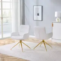 HAUSS SPOLE Eetkamerstoel - Luxe Draaistoel - Set Van 2 - 360 Graden Draaibaar Met Zachte Bekleding - Voor Eetkamer En Zithoek - Wit Goud