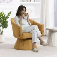 HAUSS SPOLE Draaistoel 70 X 66 X 72 Cm - 360 Graden Draaibaar Ergonomisch Met Armleuningen - Voor Kantoor En Woonkamer - Ribstof - Mosterdgeel