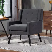 HAUSS SPOLE Fauteuil - Comfort Stoel Met Knopen En Dik Zitkussen - Compact Voor Woonkamer Slaapkamer En Kantoor - Linnen - Donkergrijs