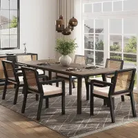 HAUSS SPOLE Eetkamerstoel – Velours Rattan – Ergonomisch – Set van 6 – 5,5 cm Schuim & Verstelbare Voetjes – Voor Eetkamer En Kaptafel – Rubberhout Zwart