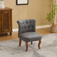 HAUSS SPOLE Fauteuil - Lounge Armstoel Met Pull Knopen - Comfortabele Eetkamerstoel Voor Woonkamer En Kantoor - Leer En Hout - Grijs