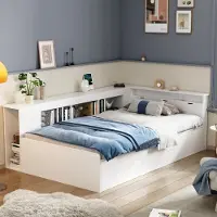 HAUSS SPOLE Kinderbed 90x200 cm - Multifunctioneel Bed met 4 Laden en Grote Opbergruimte - Met Zijboekenplank en Opbergkast - Zonder matras - MDF - Wit