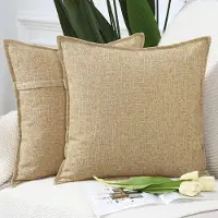 Unyqoos Set van 2 Stijlvolle Linnen Kussenhoezen voor Bank en Slaapkamer, Beige, 60 x 60 cm