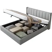 Merax Kunstleer Gestoffeerd Bed 180x200 cm - Bed met Opbergruimte - LED Verlichting met Afstandsbediening - Verstelbaar Hoofdbord - Grijs
