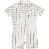 Fresk UV Zwempak 86 -Sneldrogende Zwemkleding voor Kinderen - UPF 50 - Zwemshirt voor Jongens - Zwempak met Korte Mouwen - Creme - Classic Check
