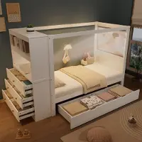 HAUSS SPOLE Eenpersoonsbed 90x200cm - Kinderbed Met Valbeveiliging En 5 Laden Opbergkast En Onderbedlade - Grenenhout+MDF - Wit - Zonder matras
