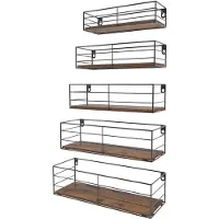 Unyqoos Stijlvolle Set van 5 Zwevende Wandrekken met Rustieke Houten Planken en Zwarte Metalen Bevestigingen