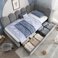 HAUSS SPOLE Gestoffeerd Bed 90x200cm - Daybed Met 2 Opberglades En Lattenbodem - Omkeerbare L Vorm - Zonder Matras - Fluweel - Grijs