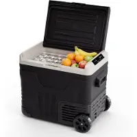 Auronic Elektrische Koelbox - Compressor - 50L - 12V en 240 volt - Camping Koelkast - Frigobox Auto - Met Wielen en Hendel - Zwart