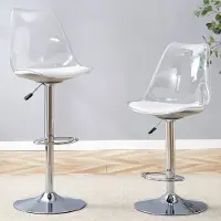 HAUSS SPOLE Barkruk Set Van 2 60 80 Cm - In Hoogte Verstelbaar En 360 Graden Draaibaar - Voor Keuken En Bistro - Kunststof PU Metaal - Zilver Transparant