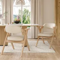 HAUSS SPOLE Opvouwbare Eetkamerstoelen Set Van 2 - Met Armleuningen En Linnen Zitting - Ruimtebesparend Voor Eetkamer Woonkamer Caf茅 - Massief Hout - Beige