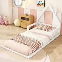 HAUSS SPOLE Kinderbed 90x200cm - Bed In Huisvorm Met Lattenbodem - Massief Grenenhout En MDF - Zonder Matras - Wit