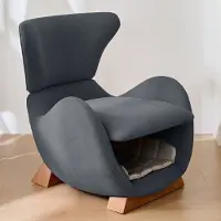 HAUSS SPOLE Loungestoel – Walvishaai Design Fauteuil – 1-Zits – met Dierenhol & Krasbestendige Bekleding – voor Woonkamer en Huisdiervriendelijk – Stof Grijs