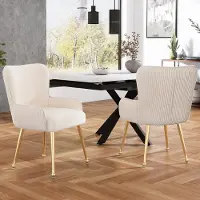 HAUSS SPOLE Eetkamerstoel - Luxe Velours Design - Set van 2 - Ergonomisch Met Armleuningen En Verstelbare Voeten - Voor Woonkamer, Slaapkamer En Lounge - Beige+Goud