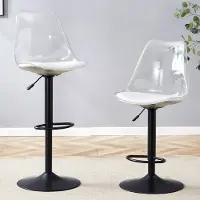 HAUSS SPOLE Barkruk 60 80 Cm - Set Van 2 - Verstelbaar En 360 Graden Draaibaar - Voor Keuken En Bar - Metaal Kunststof - Zwart Transparant
