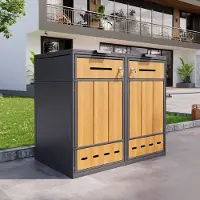 HAUSS SPOLE Afvalcontainer Ombouw Voor 2 Containers - 120 Tot 240 L - Klapdeksel En Frontdeur - Ventilatiegaten - Staal - Grijs Houtlook