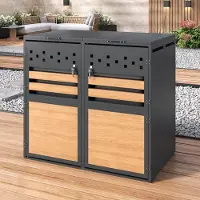 HAUSS SPOLE Afvalcontainer Ombouw - Hydraulische Klapdeksel Met Dubbele Deuren - Voor Tuin En Oprit - Staal Grijs Houtlook