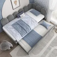 HAUSS SPOLE Gestoffeerd Bed 90x200 cm - Daybed Met Uittrekbed 90x190 cm en Lattenbodem - Met Opberglades en Remrollen - Wisselbare Zijpanelen - Fluweel/Metaal - Grijs - Zonder matras