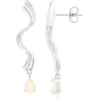 Cavill - Zilveren Druppelvormige Oorbellen - 925 Sterling Zilver Geplatineerd - Welo Opaal 0,52 ct & Zirkonia 0,24 ct - Elegante Edelsteen