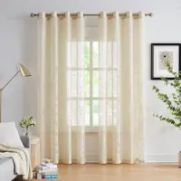 Unyqoos Elegante Jacquard Kanten Gordijnen met Bladmotief en Inslagringen voor Slaapkamer en Woonkamer
