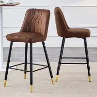 HAUSS SPOLE Barkruk 100 Cm - Set Van 2 - Met Voetsteun En Gebogen Rugleuning - Voor Keukeneiland En Thuisbar - Stof En Metaal - Bruin Zwart