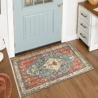 Unyqoos Stijlvolle Boho Deurmat voor Binnengebruik met Antislip en Wasbare Eigenschappen, 60 x 90 cm, Rode Tint
