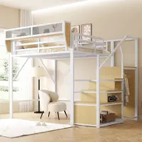 HAUSS SPOLE Hoogslaper 140x200cm - Met Veiligheidsladder En Verstelbaar Opbergrek - 140 Cm Vrije Ruimte Onder Bed - Zonder Matras - Metaal - Wit