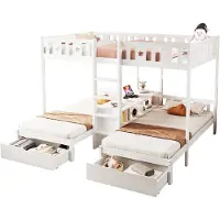 Merax Stapelbed voor Kinderen 140x200 + 90x200 cm - Houten Bed met Opbergruimte & Schubladen - Veiligheidshek - Wit