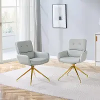 HAUSS SPOLE Eetkamerstoel - Draaibare Luxe Stoel - Set Van 2 - Met PU Bekleding En Gouden Metalen Poten - Lichtgrijs