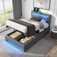 HAUSS SPOLE Tweepersoonsbedden 90x200 cm - Tweepersoonsbedden Met Hydraulische Opbergruimte En USB-Oplader - PU - Grijs