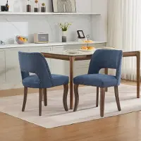 HAUSS SPOLE Eetkamerstoel – Moderne Chenille Bekleding – Set Van 2 – Hol Ontwerp Met Gebogen Rugleuning & Koperen Nagels – Voor Eetkamer En Keuken – Blauw