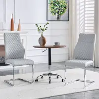 HAUSS SPOLE Eetkamerstoel 100 Cm - Set Van 2 - Hoge Rugleuning Met 5 Cm Zitkussen - Antislip Metalen Frame - Pu Leer - Lichtgrijs