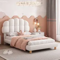 HAUSS SPOLE Kinderbedden 90x200 cm - Gestoffeerd Bed Met Zacht Rond Vliesstof - Comfortabel En Veilig Voor Kinderen - Rond Vliesstof - Wit