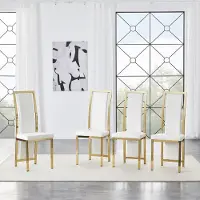 HAUSS SPOLE Eetkamerstoel – Set Van 4 – Hoge Rug Met 6 Cm Zitkussen – Stabiel Metalen Frame Met Goudrand – Voor Eetkamer En Kantoor – Pu Wit Goud