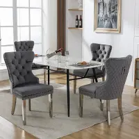 HAUSS SPOLE Eetkamerstoel Set Van 4 - Fluwelen Bekleding Met Siernagels En Rugring - Voor Eetkamer Woonkamer - Metaal - Grijs