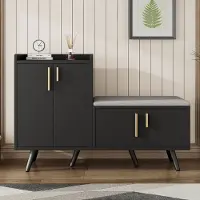 HAUSS SPOLE Schoenenkast - Schoenenopberger Kast - 4 Opbergruimturen Met Asymmetrische Metalen Grepen - 120x34x82.8 cm - Spaanplaat - Zwart