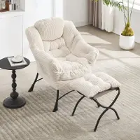 HAUSS SPOLE Fauteuil Met Voetenbank - Loungestoel Met Armleuningen En Zijvak - Relaxstoel Voor Woonkamer En Slaapkamer - Staal Wit