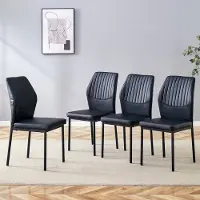 HAUSS SPOLE Eetkamerstoel – Licht Luxe Design – Set Van 4 – Comfortabel Met Verticale Rib Rugleuning – Voor Eetkamer En Woonkamer – Metaal En PU Leer Zwart