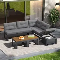 HAUSS SPOLE Loungeset Voor Buiten - Modulaire Hoekbank Met 3 Standen Verstelling En Opbergruimte - Voor Terras Balkon En Tuin - Polyester Grijs