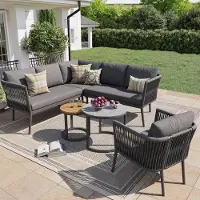HAUSS SPOLE Loungeset 6 Delig 5 6 Personen - Modulair Hoekbank Met 2 Tafels - Waterafstotende Kussens - Metaal Olefin - Grijs