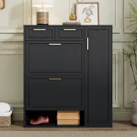 HAUSS SPOLE Schoenenkast - Verstelbare Planken En Lades - Met Deuren Voor Hal En Slaapkamer - Spaanplaat - Zwart - 95x24x107 cm