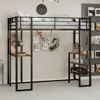 HAUSS SPOLE Metalen Hoogslaper Met Bureau - Met Dubbele Trap En Veiligheidshek - Ruimtebesparend Voor Kinder En Tieners - Zonder Matras - IJzer - Zwart