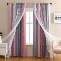 HAUSS SPOLE Verduisterende Gordijnen – Dubbel Laag Design Met Voile Voor Privacy En UV-Bescherming – Voor Woonkamer Of Slaapkamer – 132x214cm – Polyester – Grijsroze