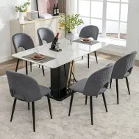 STILVORA Eetkamerstoel Set Van 6 - Fluwelen Zitting Met Rugleuning - Verstelbare Poten - Diamantstiksel Achterzijde - Grijs - 84 Cm