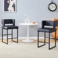 HAUSS SPOLE Barkruk Set Van 2 91,4 Cm - Comfortabel Zitkussen - Stevige Metalen Poten - Voor Keuken En Bar - Metaal - Zwart