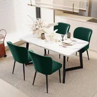 HAUSS SPOLE Eetkamerstoel - Fluwelen Stoel Met Rugleuning En Metalen Poten - Ergonomisch En Veelzijdig - Groen