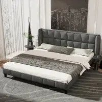 HAUSS SPOLE Gestoffeerd Bed 180x200 cm - Gepolsterd Hoofdeinde - Geluidarme Houten Lattenbodem met Middelbalk - Fluweel - Grijs - Zonder matras