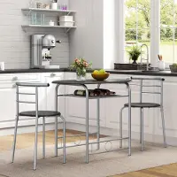 Glamour Compact Industriële 2-Persoons Eetkamerset met Opbergvak en Stoelen - 90 x 53 x 75,5 cm - Zwart